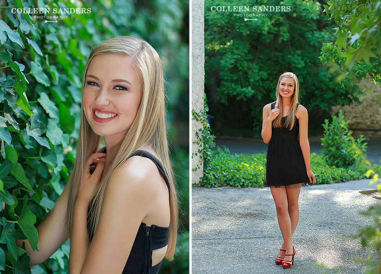 Classic high school senior portraits by the lake with natural greenery and a hat by senior photographer Colleen Sanders near El Dorado Hills, California.
