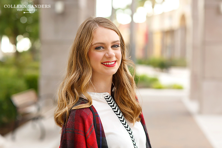 Fall photos with Class of 2016 Senior models - featuring red lips, plaid, sweaters, boots with senior photographer Colleen Sanders Photography in El Dorado Hills, California.