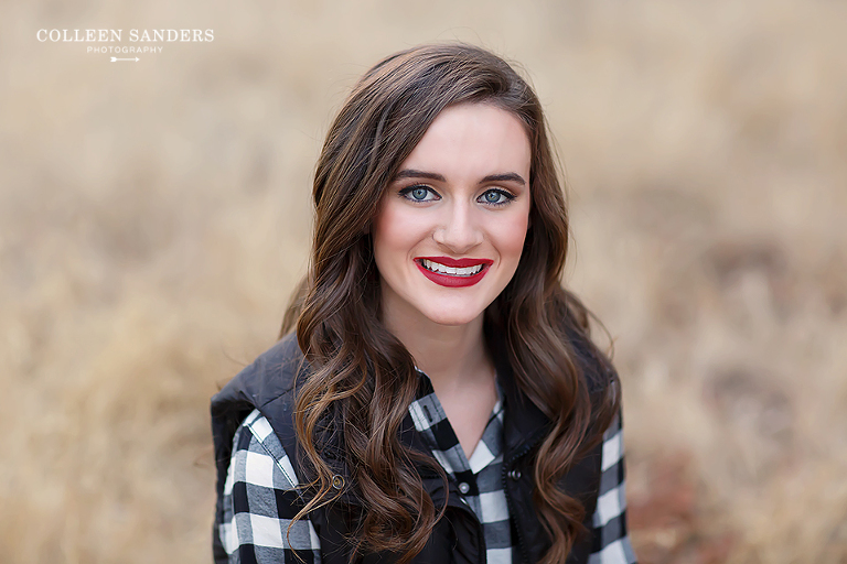 Fall photos with Class of 2016 Senior models - featuring red lips, plaid, sweaters, boots with senior photographer Colleen Sanders Photography in El Dorado Hills, California.