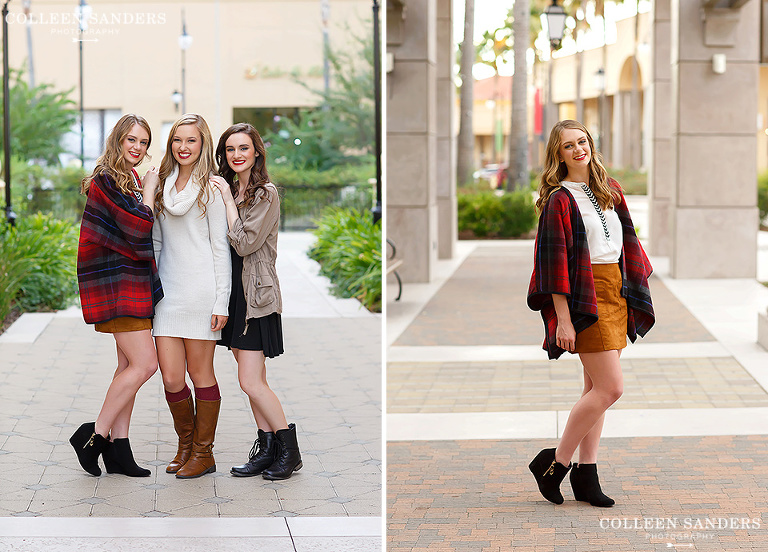 Fall photos with Class of 2016 Senior models - featuring red lips, plaid, sweaters, boots with senior photographer Colleen Sanders Photography in El Dorado Hills, California.