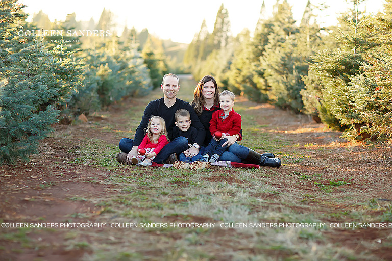 Family pictures at a Christmas tree farm by El Dorado Hills family photographer, Colleen Sanders.
