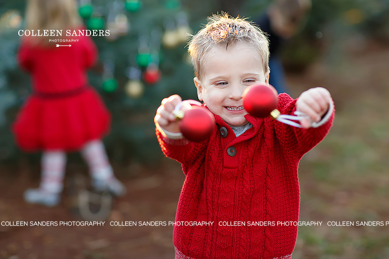 Family pictures at a Christmas tree farm by El Dorado Hills family photographer, Colleen Sanders.