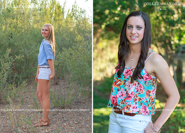 High school seniors showing how to wear pattern with solid shorts by El Dorado Hills Photographer Colleen Sanders