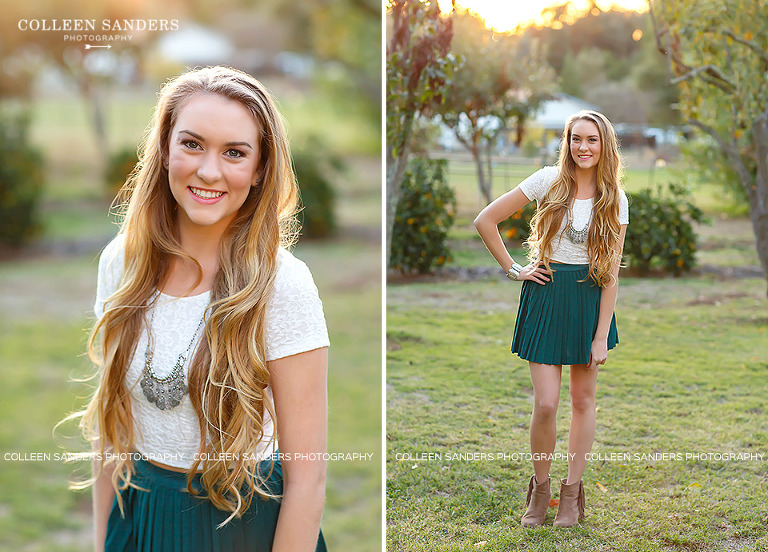 Fall senior portraits by El Dorado Hills senior photographer Colleen Sanders with Emily dressed in cream during golden hour.