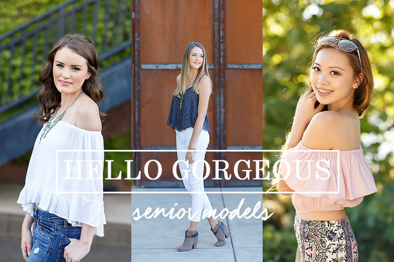 Senior models by El Dorado Hills senior photographer Colleen Sanders, three different backgrounds including natural greenery, barn door, ivy wall.