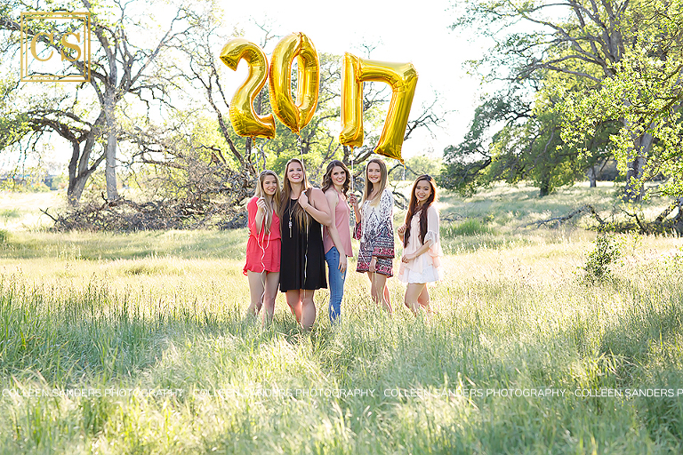 Spring senior pictures for the class of 2017 Senior Models for Colleen Sanders Photography, in El Dorado Hills, CA , complete with spring colors, friends, flower crowns, and balloons