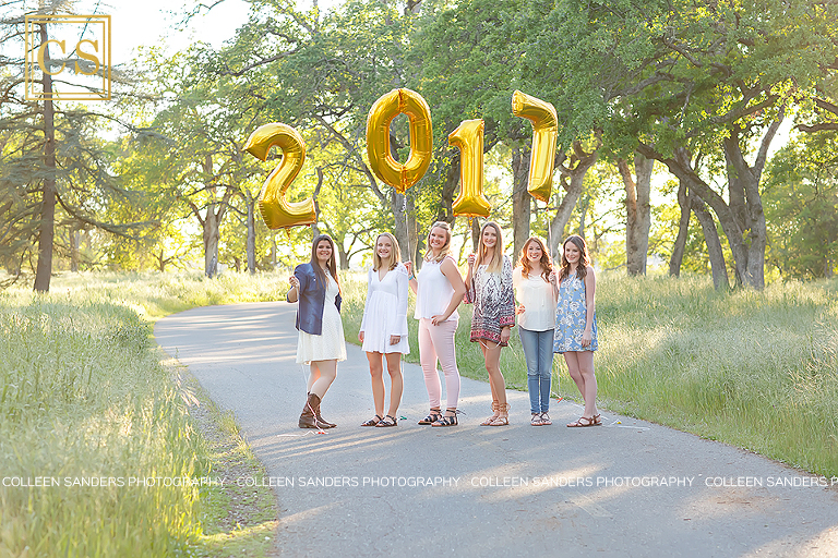 Spring senior pictures for the class of 2017 Senior Models for Colleen Sanders Photography, in El Dorado Hills, CA , complete with spring colors, friends, flower crowns, and balloons