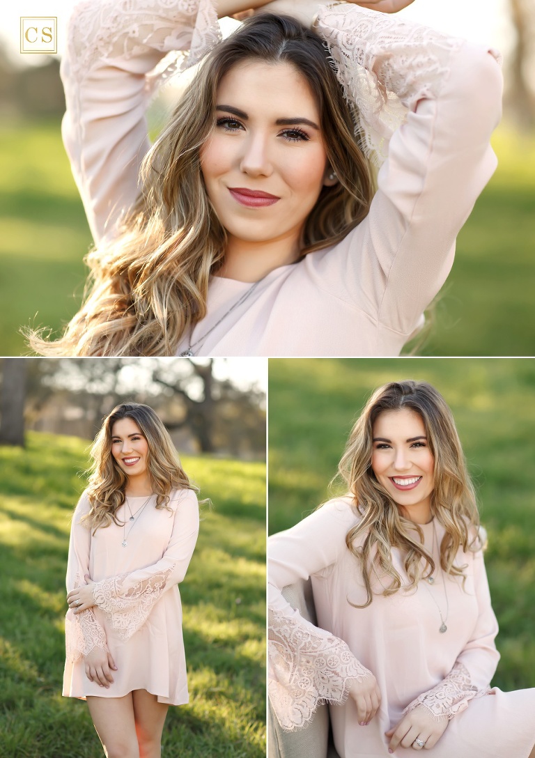 Cameron park senior photographer in park El Dorado Hills pink lace dress by Colleen Sanders.