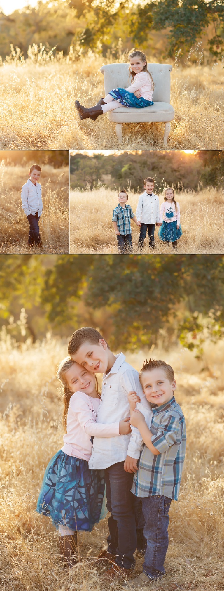 Fall family pictures in Folsom with El Dorado Hills photographer Colleen Sanders grasses oak trees golden light kids family fall mini sessions.