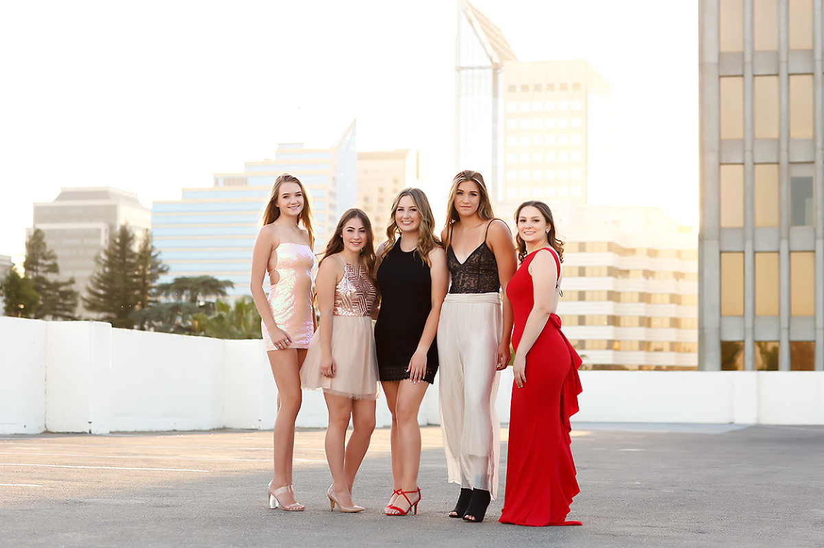 Senior Model team formal glam shoot rooftop parking structure Sacramento by Colleen Sanders