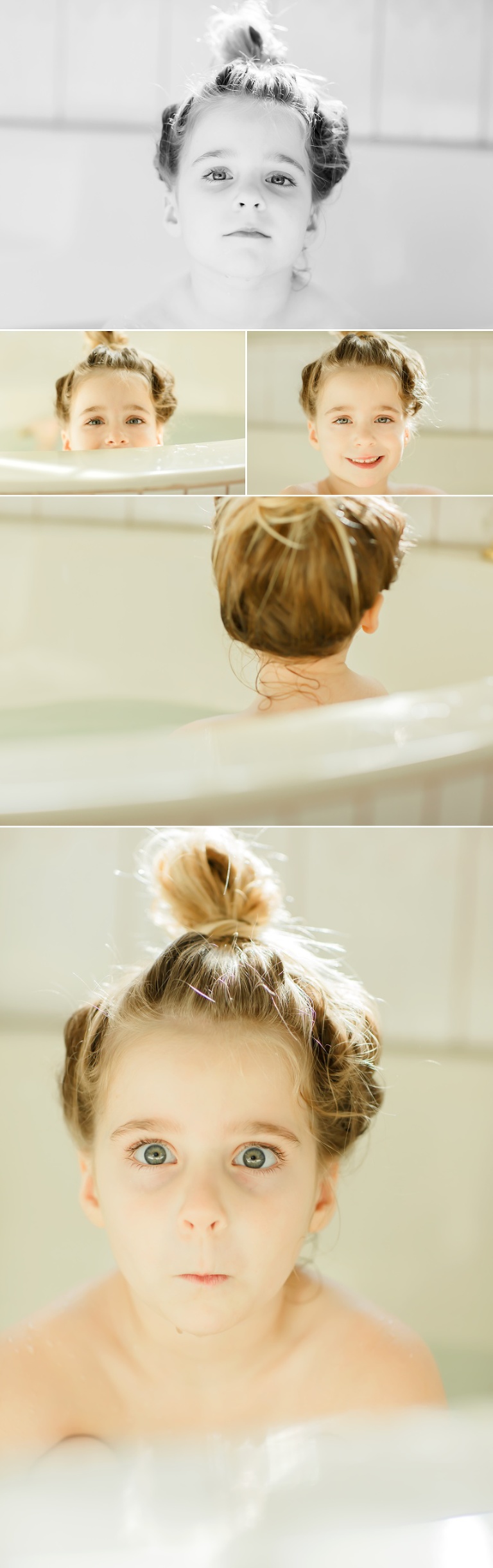 Lifestyle family pictures in El Dorado Hills for my little 4 year old during bath time by Colleen Sanders Photography.
