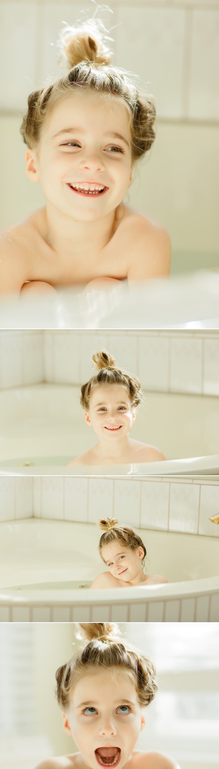Lifestyle family pictures in El Dorado Hills for my little 4 year old during bath time by Colleen Sanders Photography.