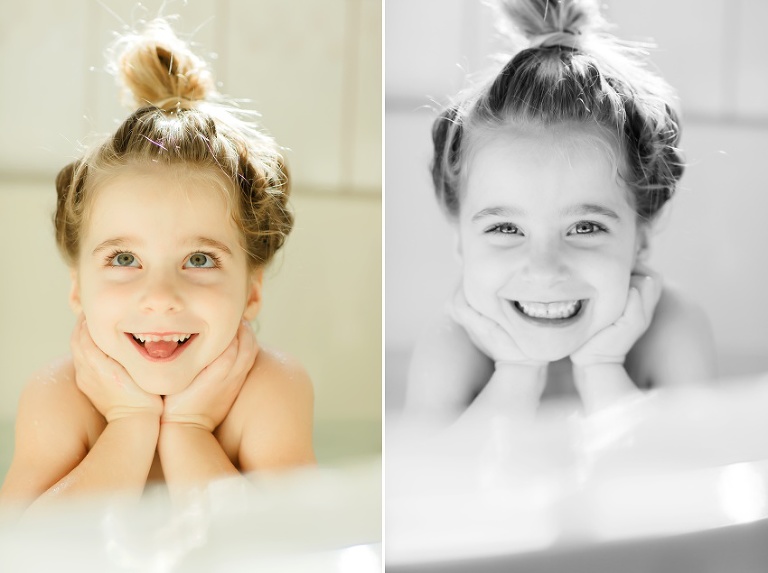 Lifestyle family pictures in El Dorado Hills for my little 4 year old during bath time by Colleen Sanders Photography.