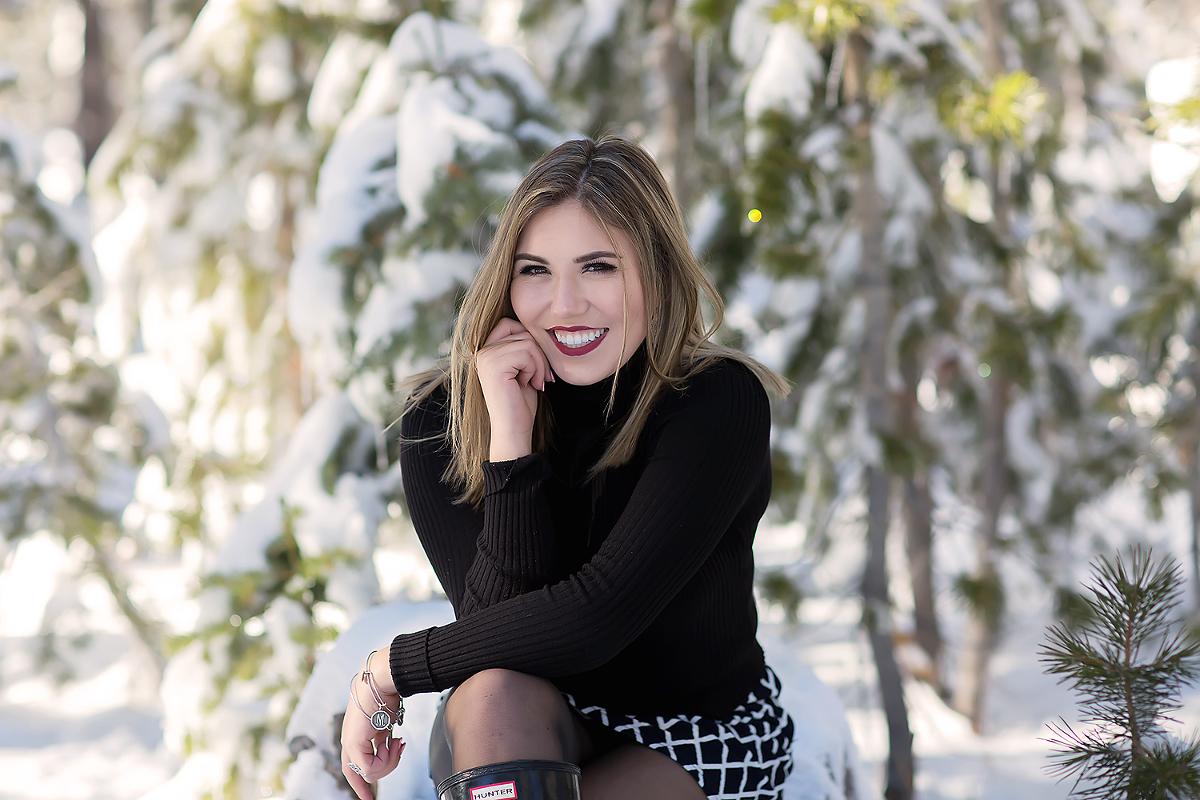 Senior session in snow in Tahoe, California by Colleen Sanders Photography hunter boots.