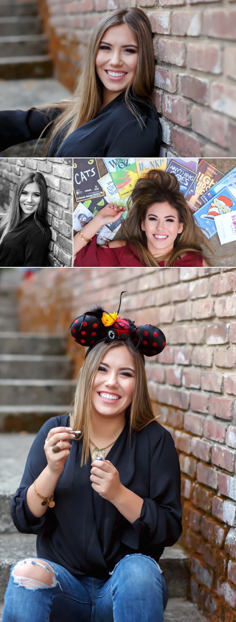 Ponderosa high school senior pictures downtown folsom, playbills brick, disneyland Colleen Sanders Photogrpahy.