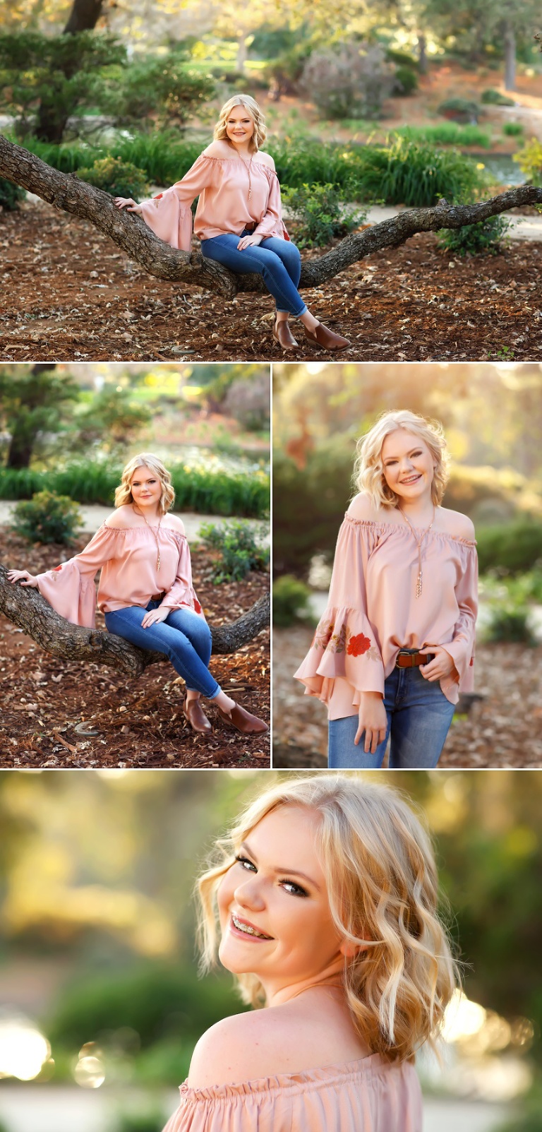 Blond girl woods back light smile El Dorado Hills by senior photographer Colleen Sanders Photography.