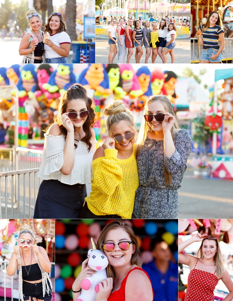 Summer senior session model team colorful, smiles, funat the Sacramento state fair with best senior pictures Colleen Sanders Photography.
