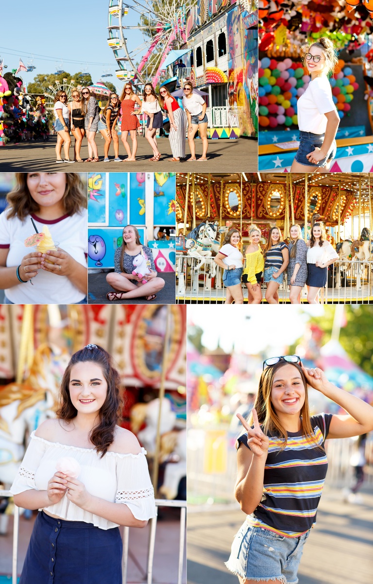 Summer senior session model team colorful, smiles, funat the Sacramento state fair with best senior pictures Colleen Sanders Photography.